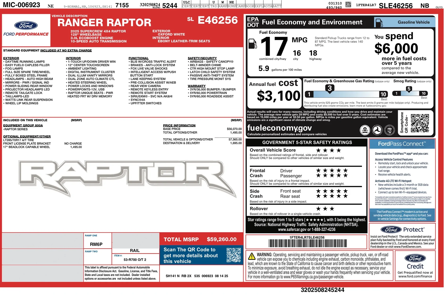 Ford Ranger Window sticker date to delivery date IMG_5725