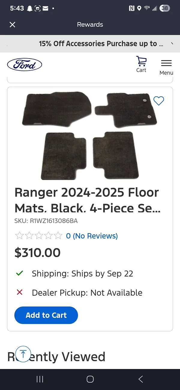 Ford Ranger Black Carpet Mats-$150 shipped Screenshot_20250919_174301_FordPass