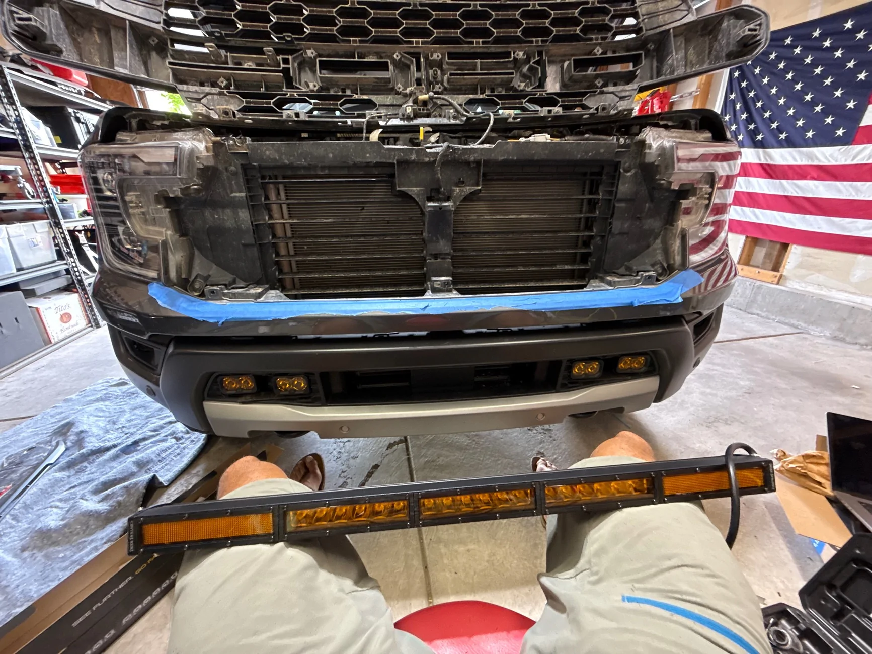 Ford Ranger Diode Dynamics 30in Stage Series Light Bar Install Behind Grill IMG_1225
