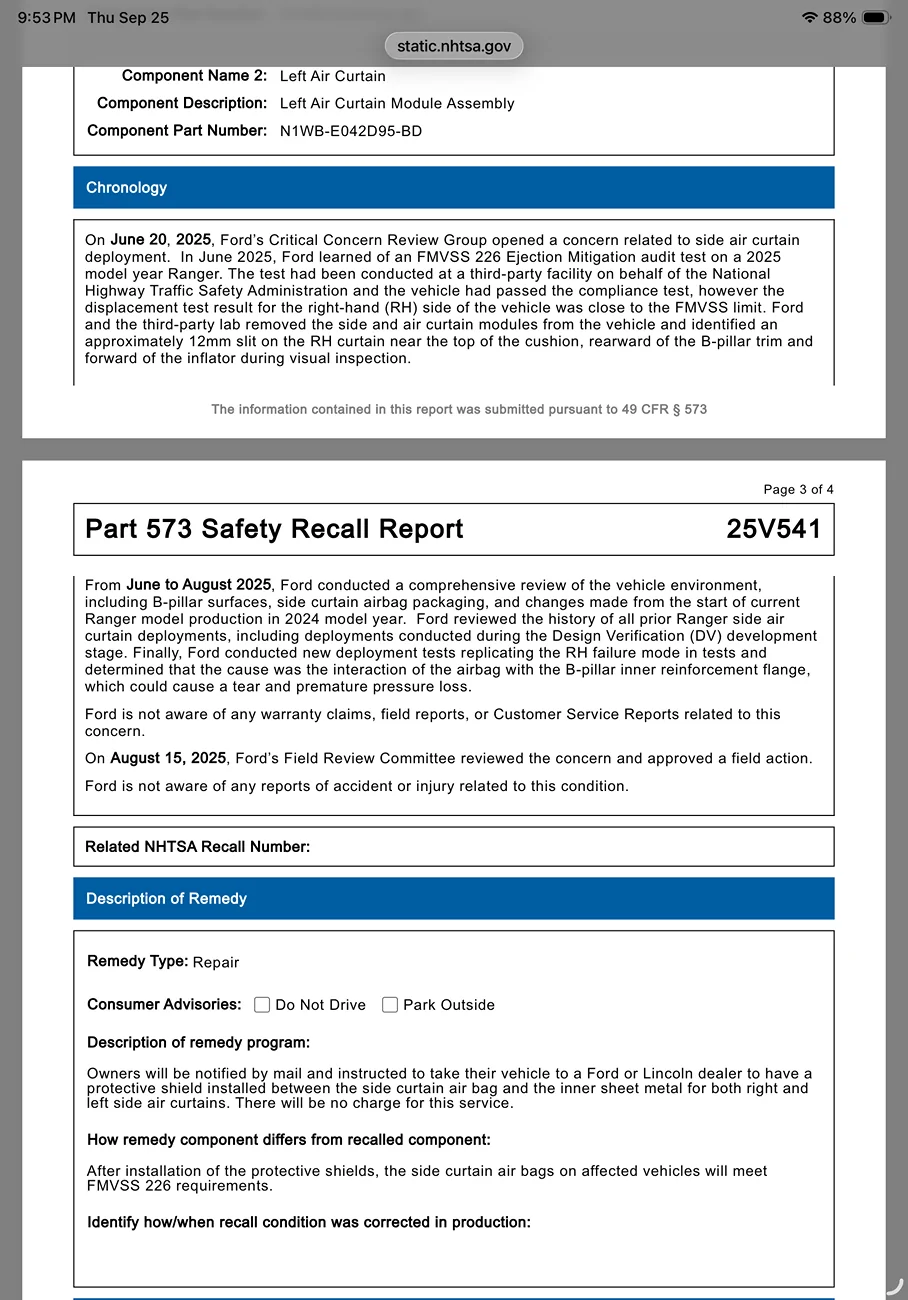 Ford Ranger Side Curtain Airbag Recall / Warranty Repair Now Available IMG_2646