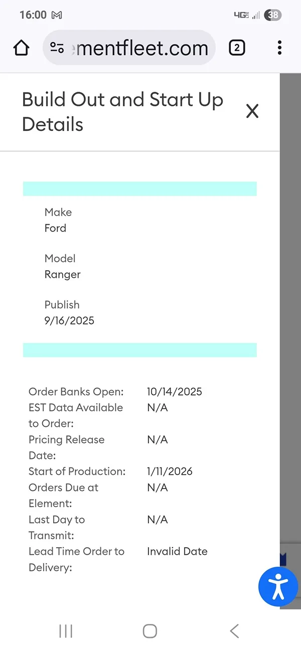 Ford Ranger 2026 Order Dates? 1000011108