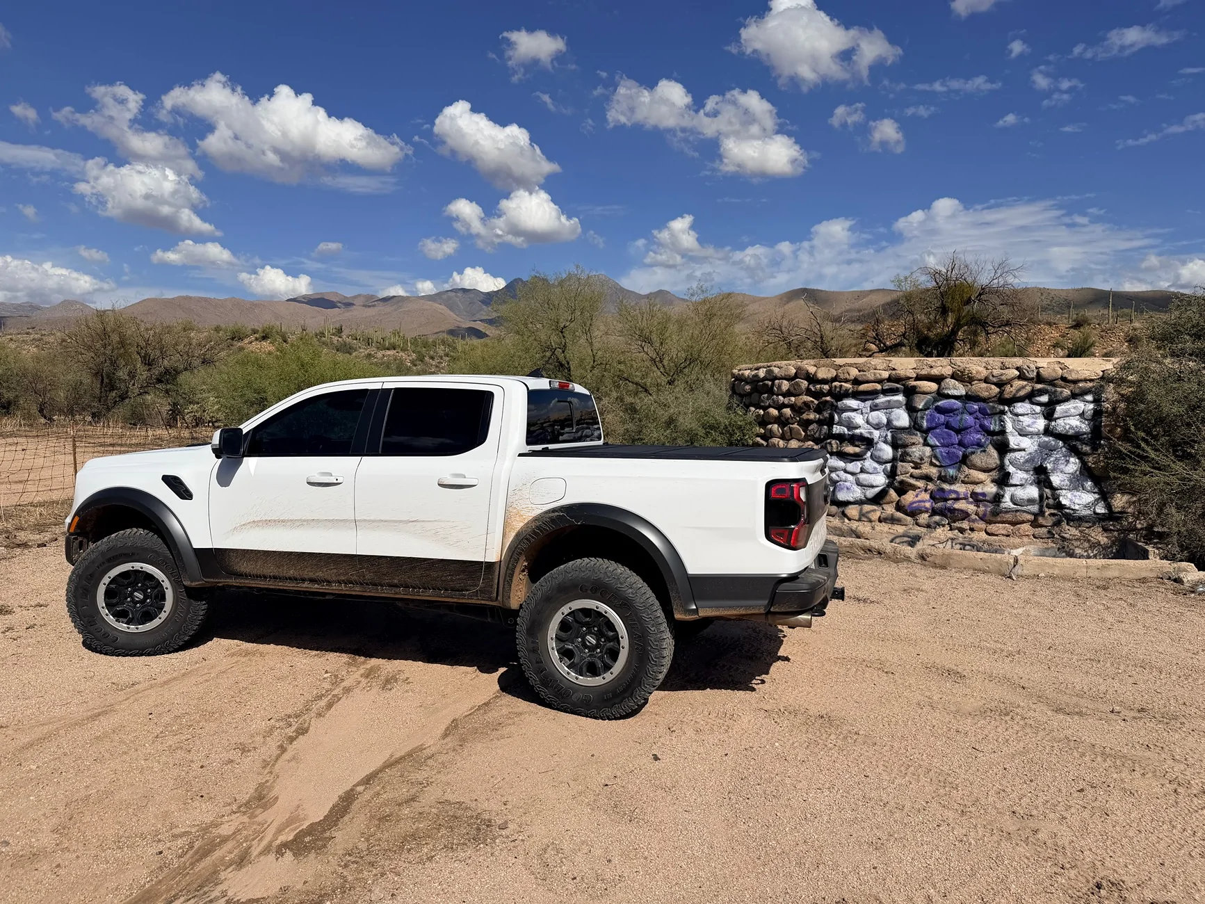 Ford Ranger 2025 AZ White Raptor: Icon 2.25" puck lift w/ Bronco Sasquatch 315/70 R17 tires and wheels. IMG_5935