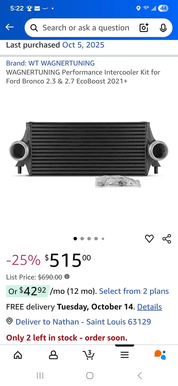 Ford Ranger Put a Wagner Intercooler on the 2.7 today. Screenshot_20251009_172229_Amazon Shopping