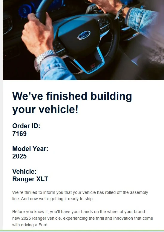 Ford Ranger Build date starting this week? built