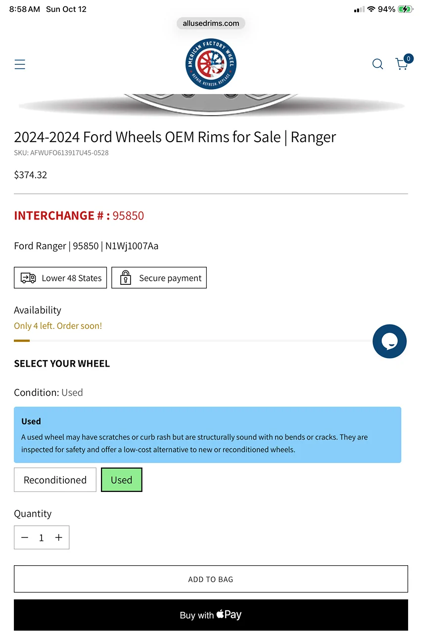 Ford Ranger WTB a Single Factory Beadlock Rim IMG_8792