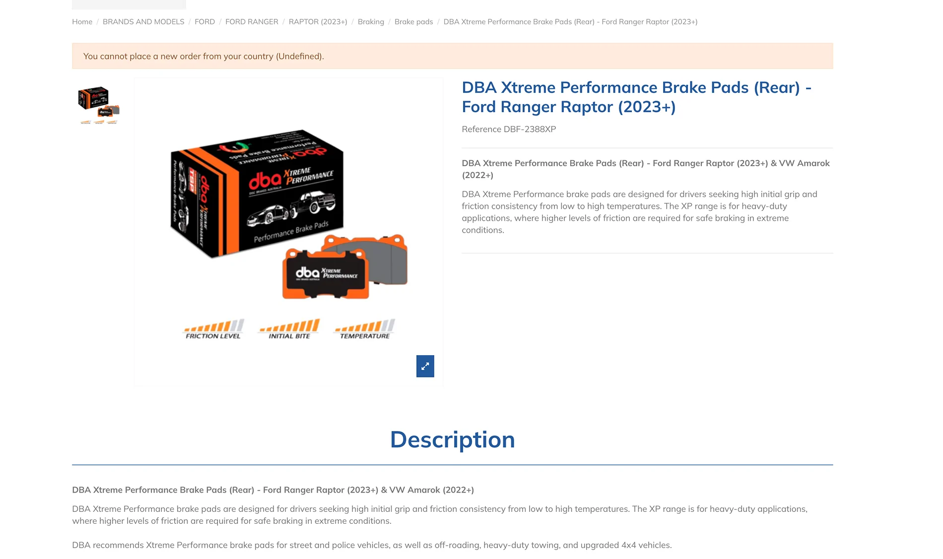 Ford Ranger Ranger Raptor Brake pads Screenshot 2025-10-23 at 12.38.51