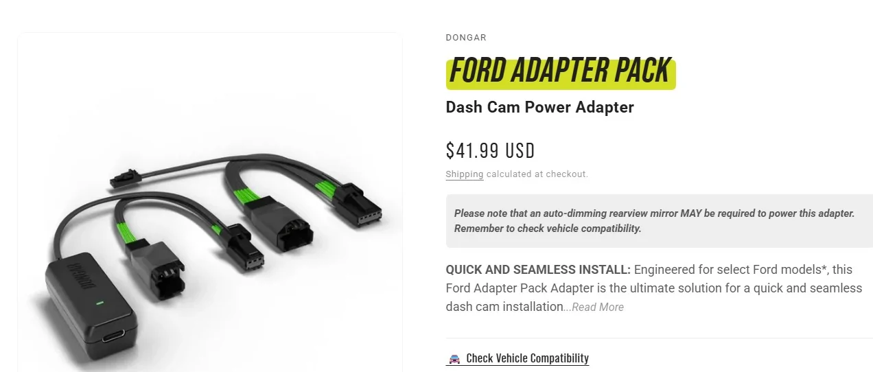 Ford Ranger 2024+ Dongar dashcam adapter install w/ rearview mirror power tap Screenshot 2025-10-23 220530