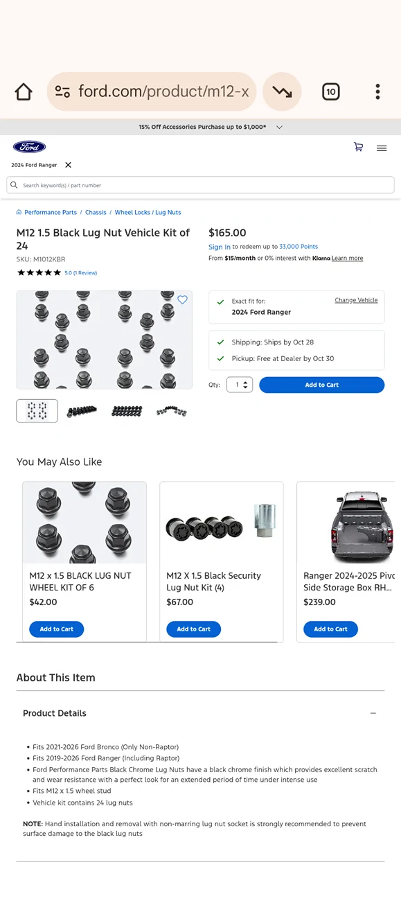 Ford Ranger SOLD THROUGH- Gorilla spline lug nut Kit FOR $4 -LINK Screenshot_20251025-092825
