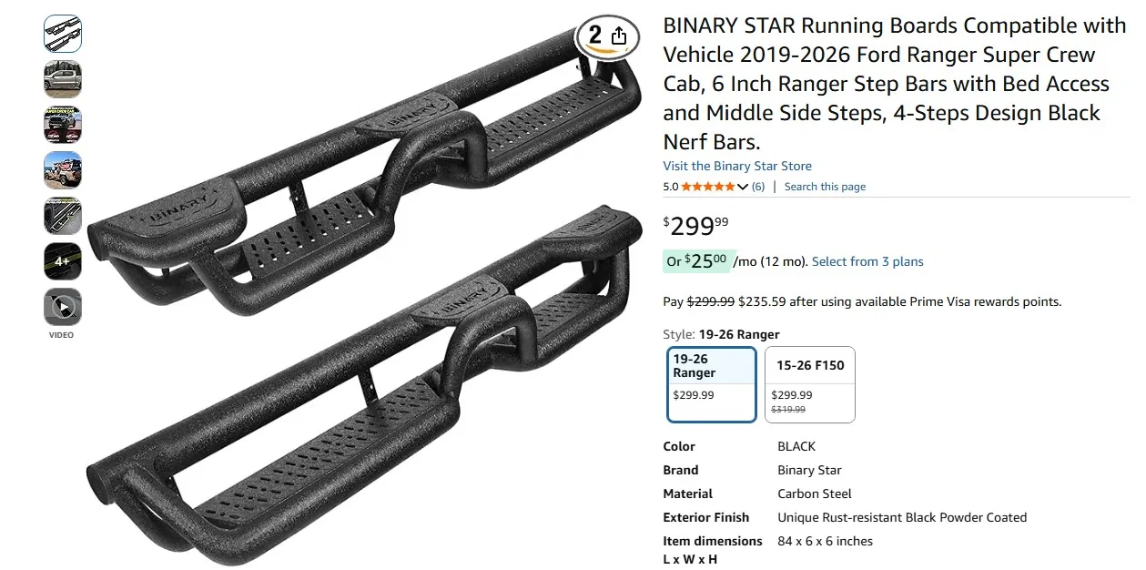 Ford Ranger Aftermarket Running Board Options for 6G Rangers Binary Star 