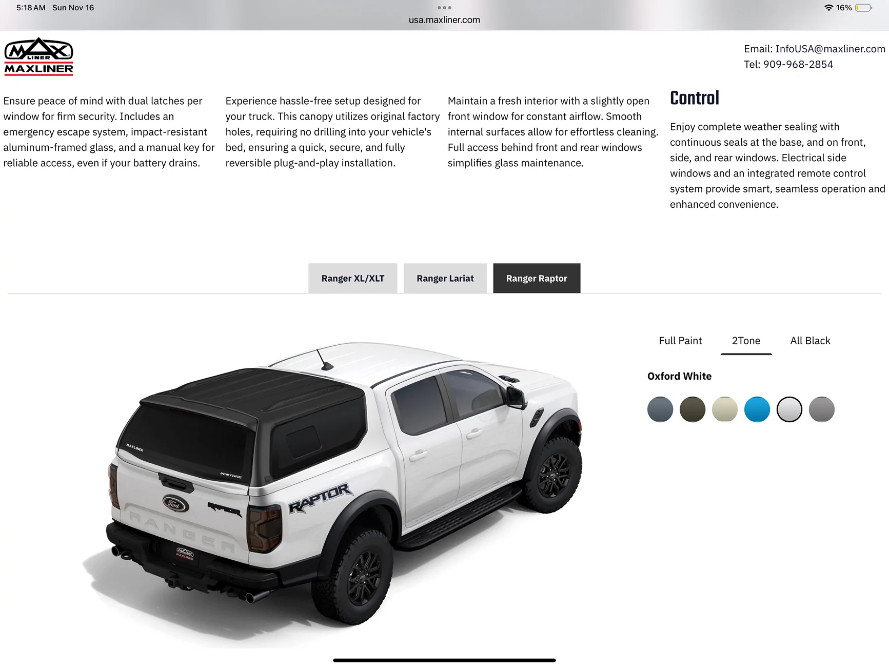 Ford Ranger Maxliner Venture Canopy Installed on 2025 Ranger Raptor IMG_0934