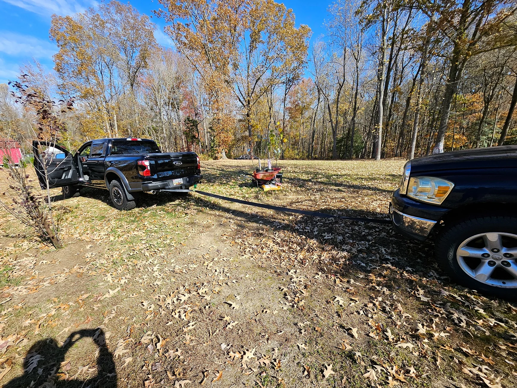 Ford Ranger Towing my girl's Ram 1500 back to pavement 20251105_115547