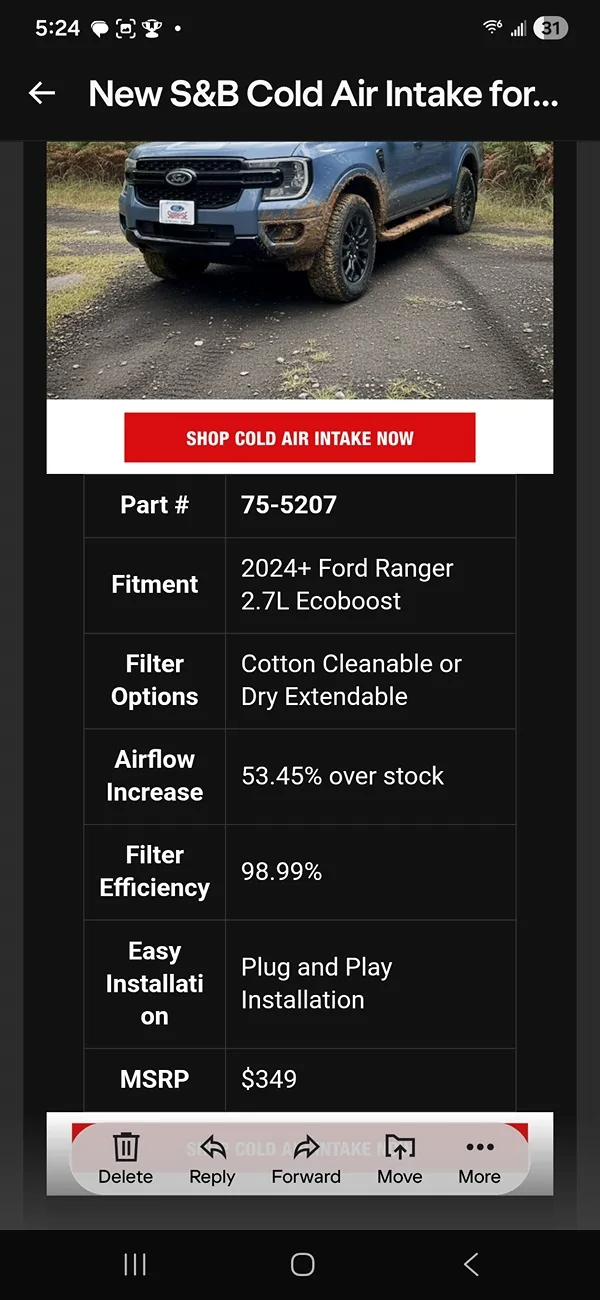Ford Ranger S&B 2.7 Intake Released today Screenshot_20251121_172419_Yahoo Mail