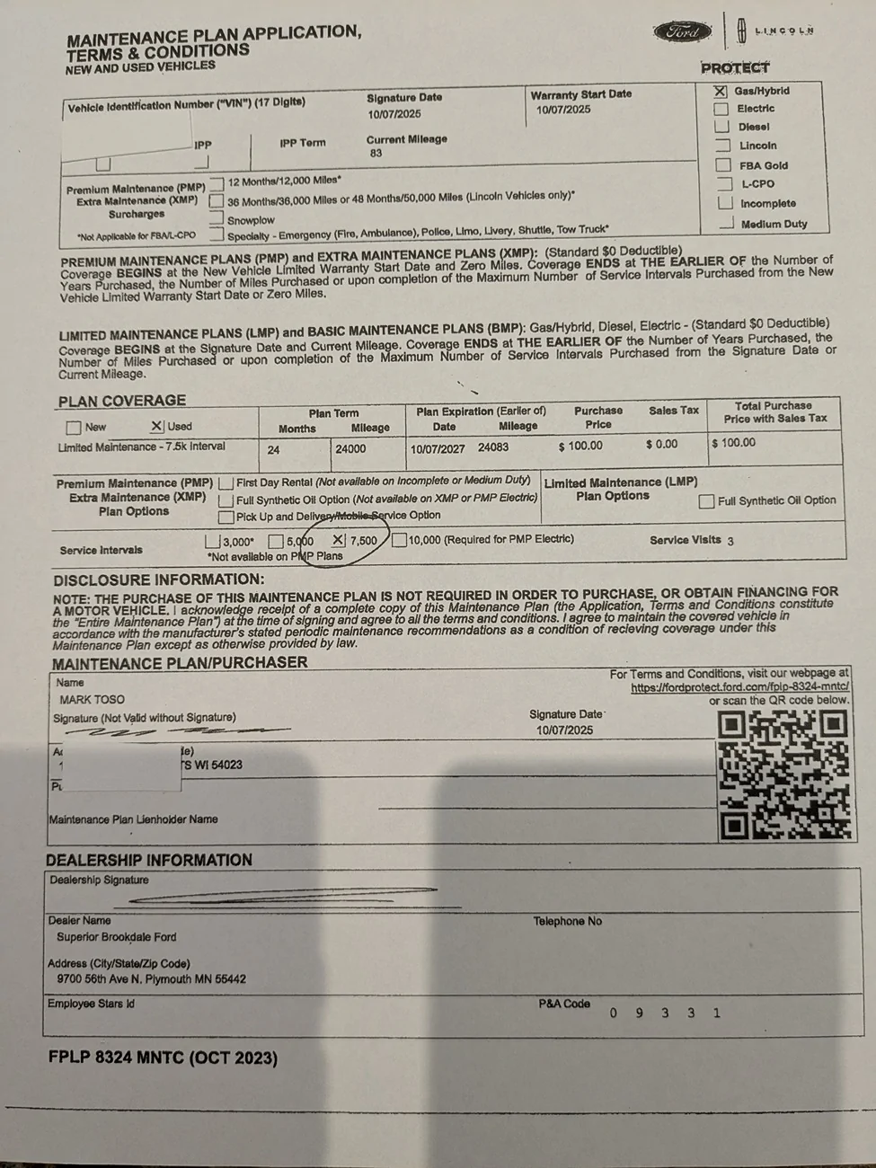 Ford Ranger Unauthorized Maintenance Plan Points Purchase by Dealer? PXL_20251201_172047498