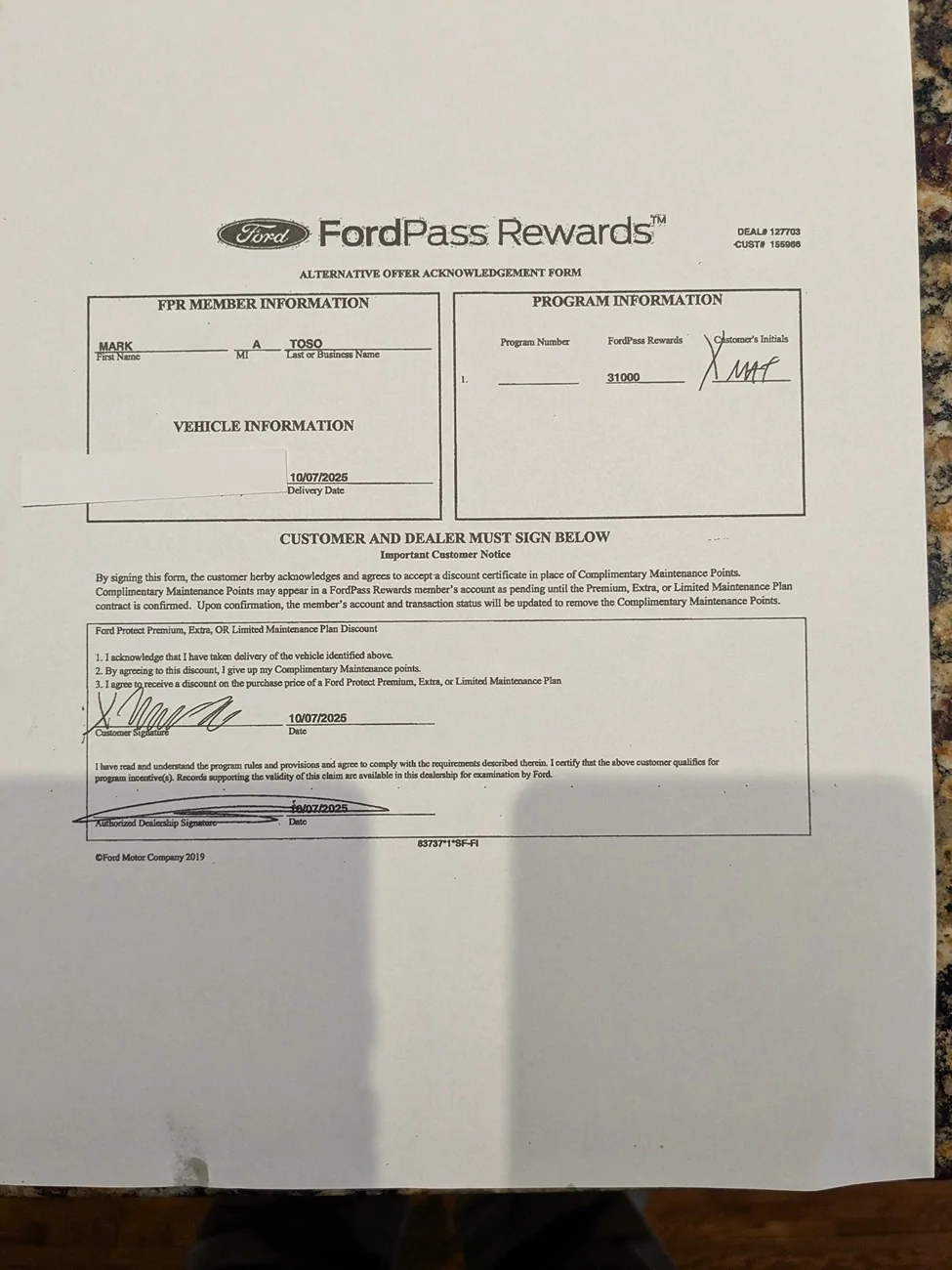 Ford Ranger Unauthorized Maintenance Plan Points Purchase by Dealer? PXL_20251201_171851562