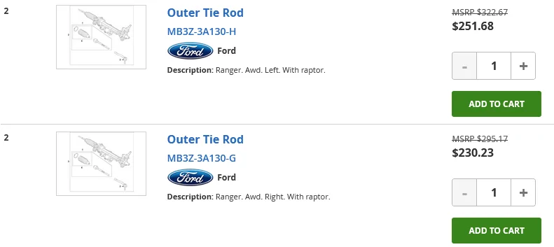 Ford Ranger Q? OEM Tie Rod Charactoristics (left and right) 1765032950390-tc