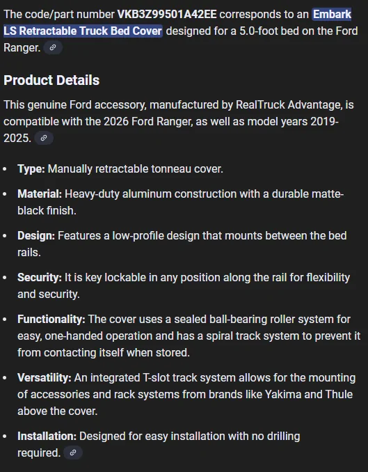 Ford Ranger Embark LS Tonneau Cover w. T-Slot Rails $400 1765822600012-ov