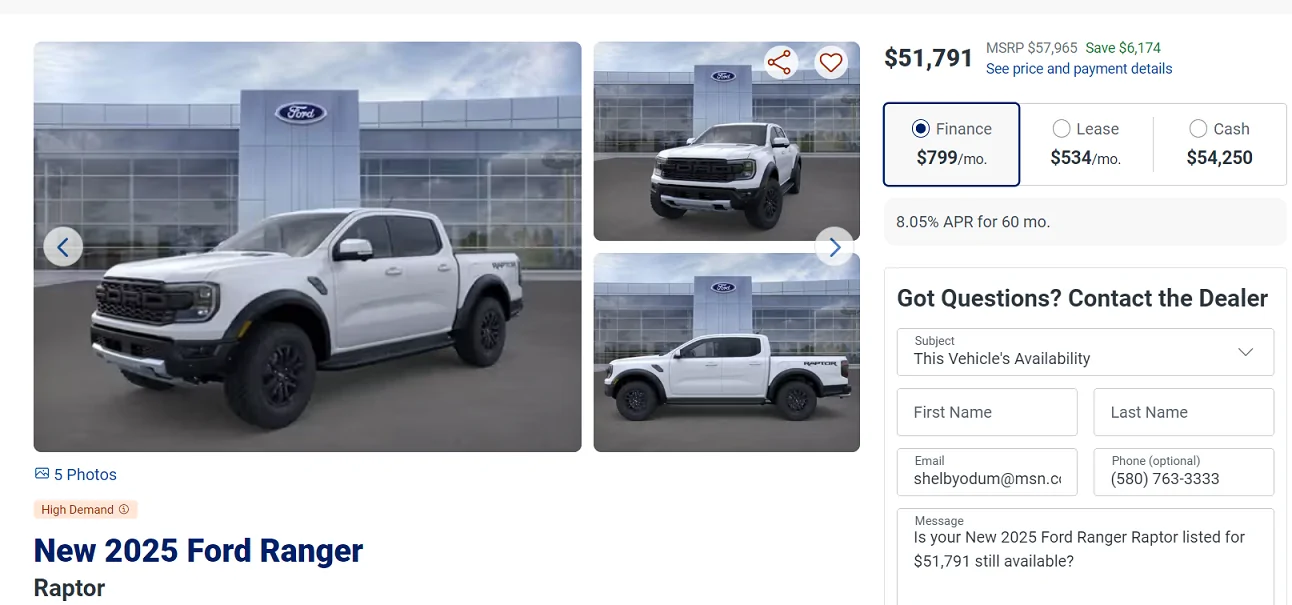 Ford Ranger What to expect - markup? under MSRP? 1766185426788-61