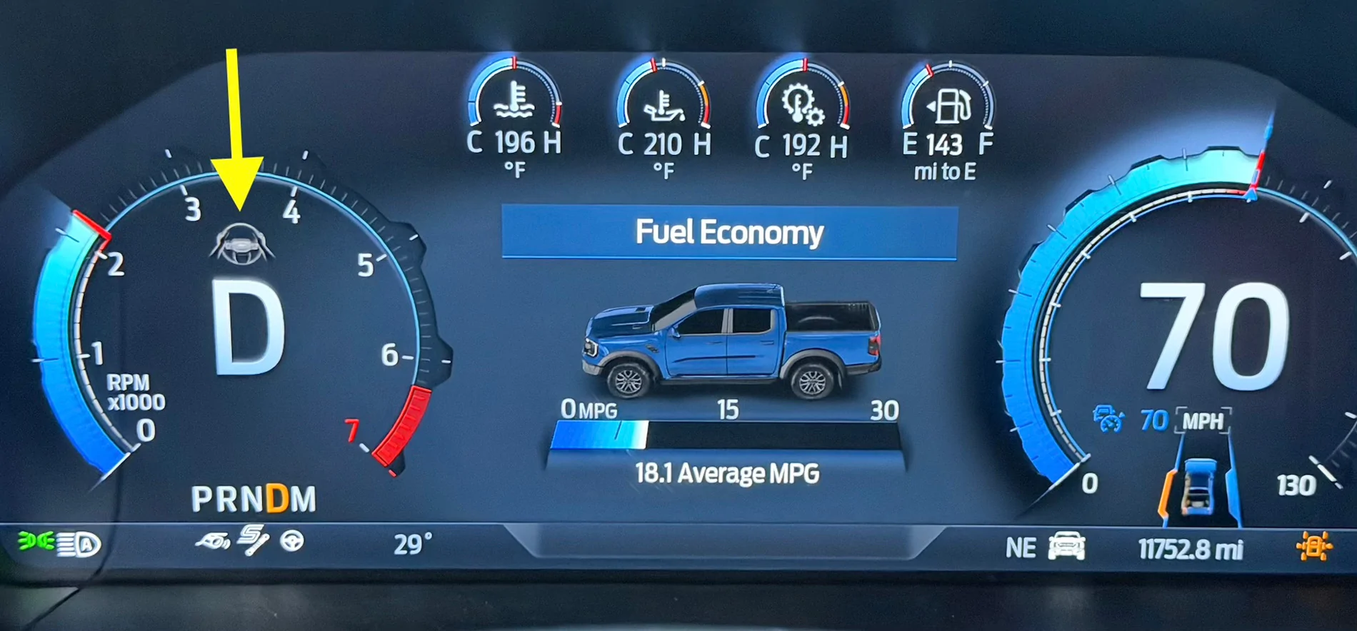 Ford Ranger "Hands on steering wheel" icon in tach? Hands on Wheel
