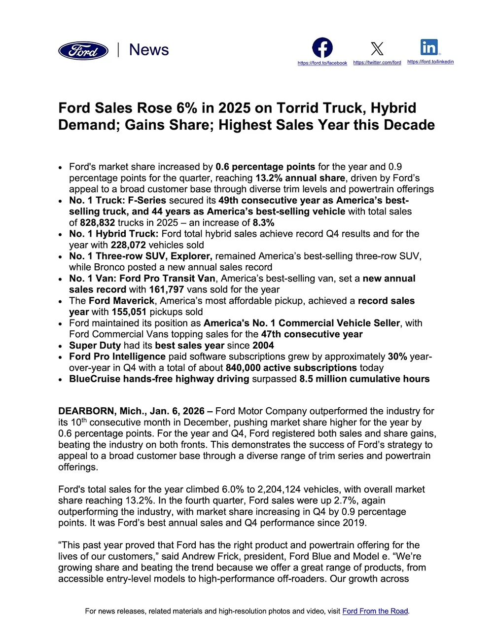 Ford Ranger Ford Ranger Sets Record Annual Sales (+54% Increase) in 2025 page 1