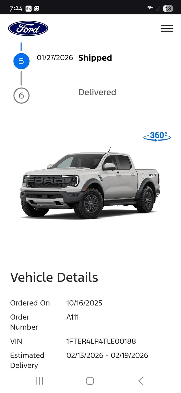 Ford Ranger 2026 RRaptor built confirmation... now shipped Screenshot_20260128_072402_Chrom