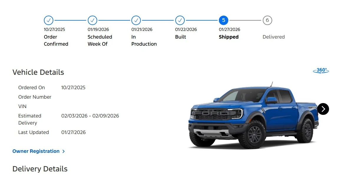 Ford Ranger New Order! 2025 Ranger Raptor 10/24/25 Screenshot 2026-01-28 092025