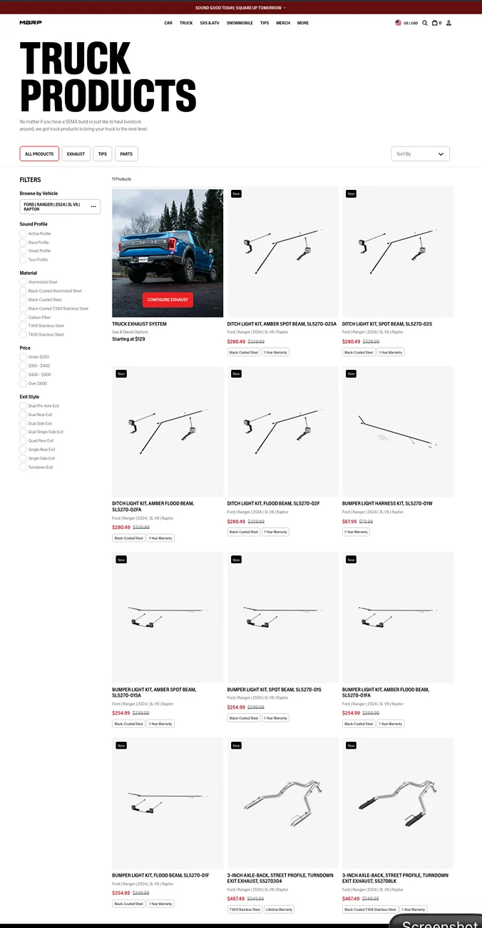 Ford Ranger MBRP Exhaust lighting sale 30% off until Midnight (2019 and up Rangers) Screenshot 2026-01-30 at 4.12.05 PM