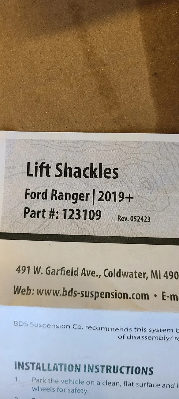 Ford Ranger 2019-2023 5th gen ranger BDS rear shackle lift kit fits on a 6th gen 2wd 20260131_124115