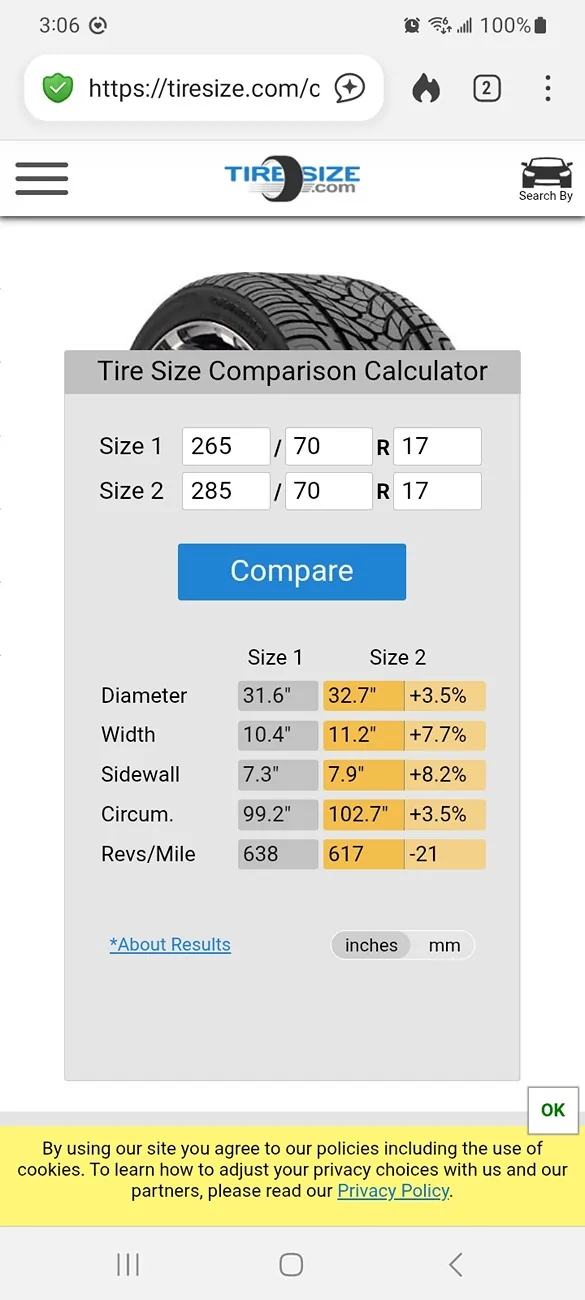 Ford Ranger 265/70R17 or 285/70R17 - is there that much difference? Screenshot_20260208_150610_DuckDuckGo