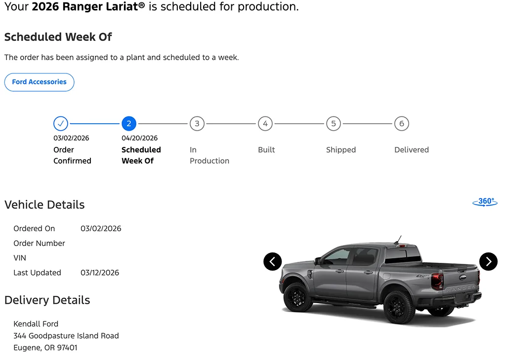 Ford Ranger Cliff's CG Lariat order in Eugene, OR Screenshot 2026-03-12 at 7.16.26 AM