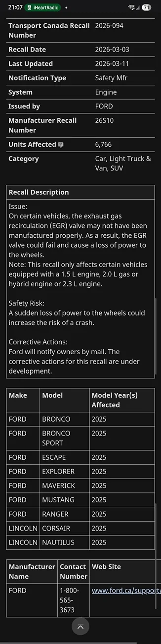 Ford Ranger 2025 Ranger Recalls Screenshot_20260313_210718_Samsung Internet