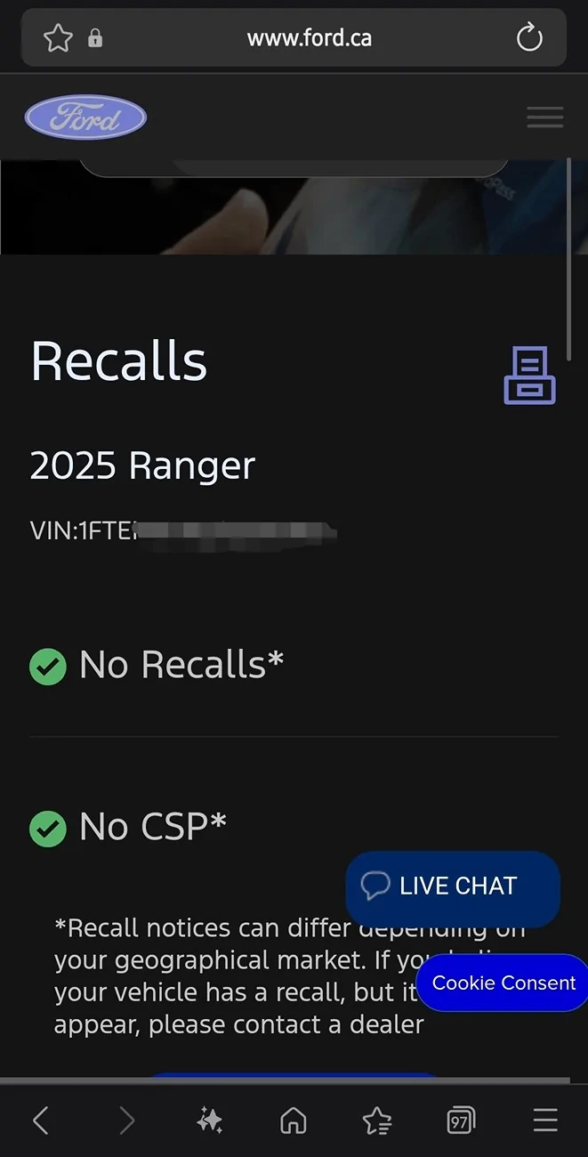 Ford Ranger 2025 Ranger Recalls Screenshot_20260313_210806_Samsung Internet