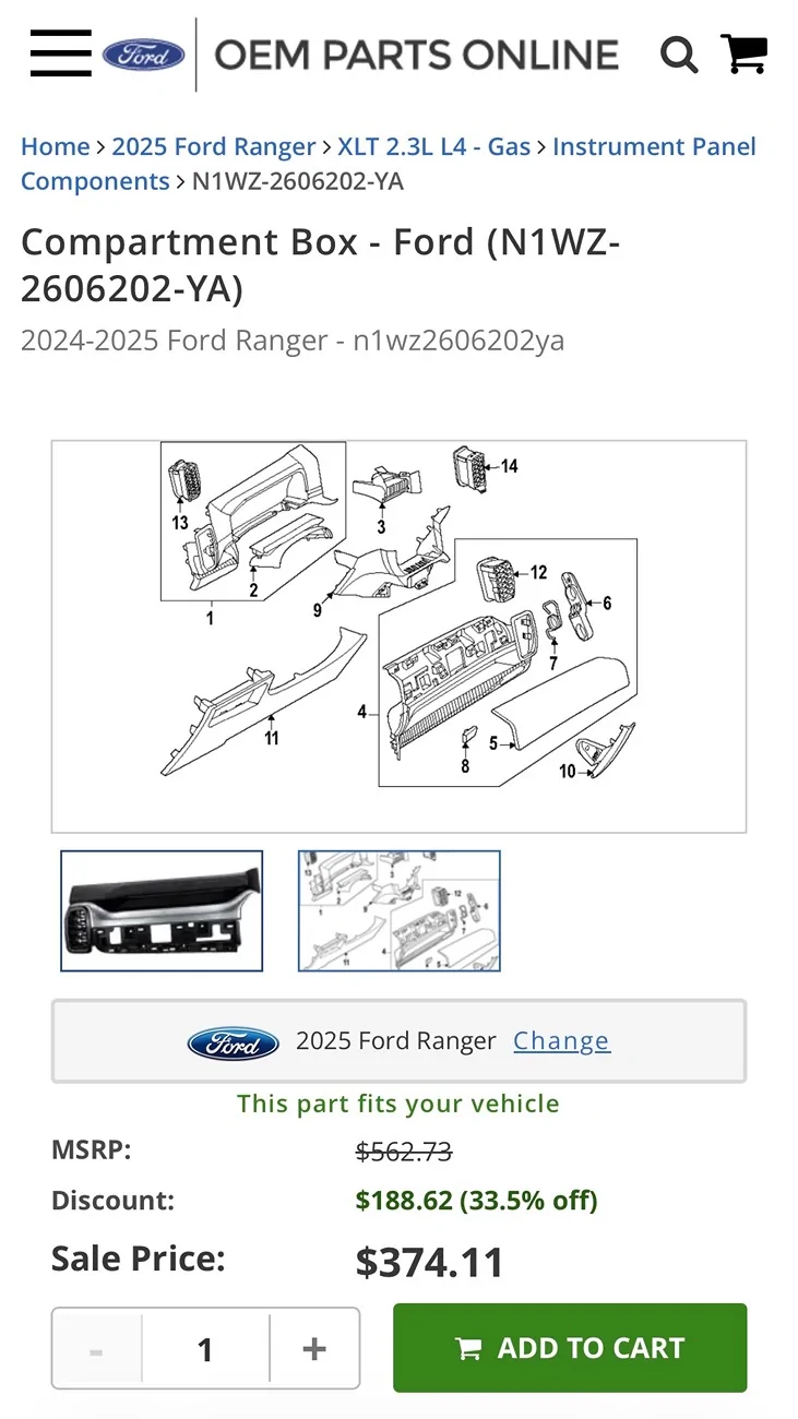 Ford Ranger Lariat Top Glove Box Install on XLT IMG_3084