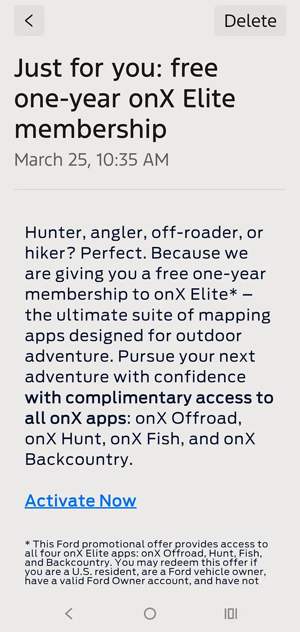 Ford Ranger Free onX Elite Membership Offer for Ford Customers Screenshot_20260328-192612_Ford