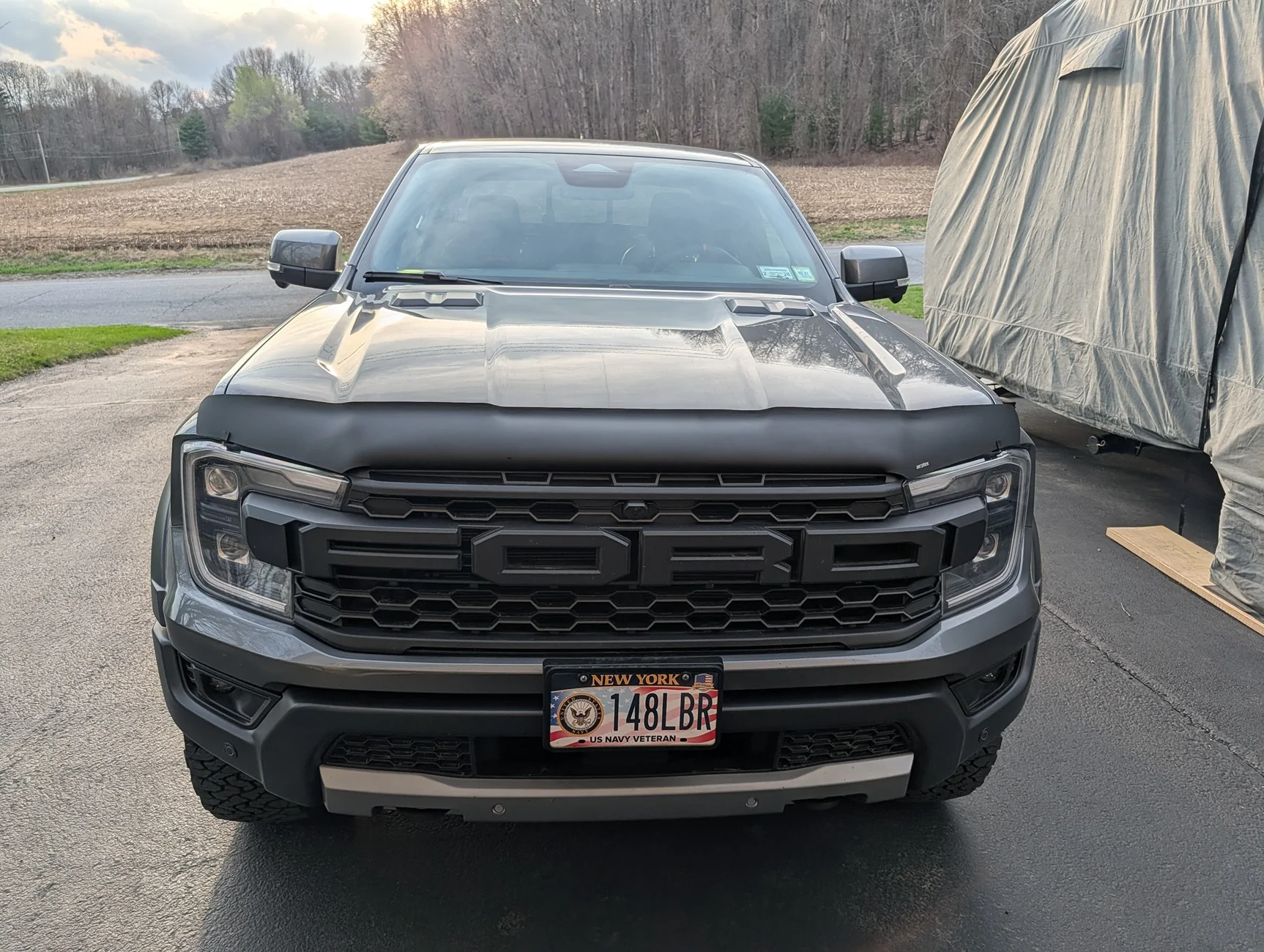 Ford Ranger Matte black Airplex Hood protector installed on Desert Sand 2025 Ranger. 14757