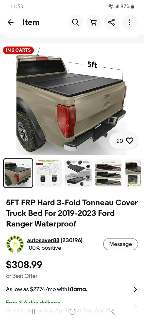 Ford Ranger Inexpensive hard trifold tonneau cover Screenshot_20260416_235045_eBay