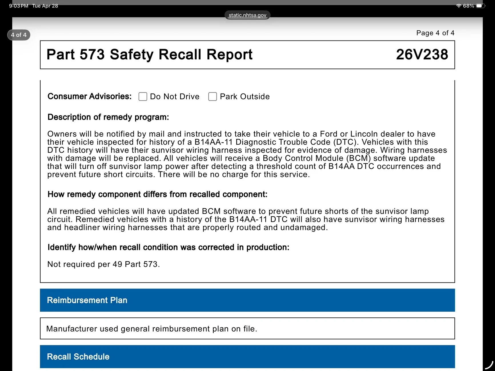 Ford Ranger Another New Recall: #26S29 A-PILLAR WIRING INSPECTION AND BCM UPDATE (NHTSA: #26V238) Image 5