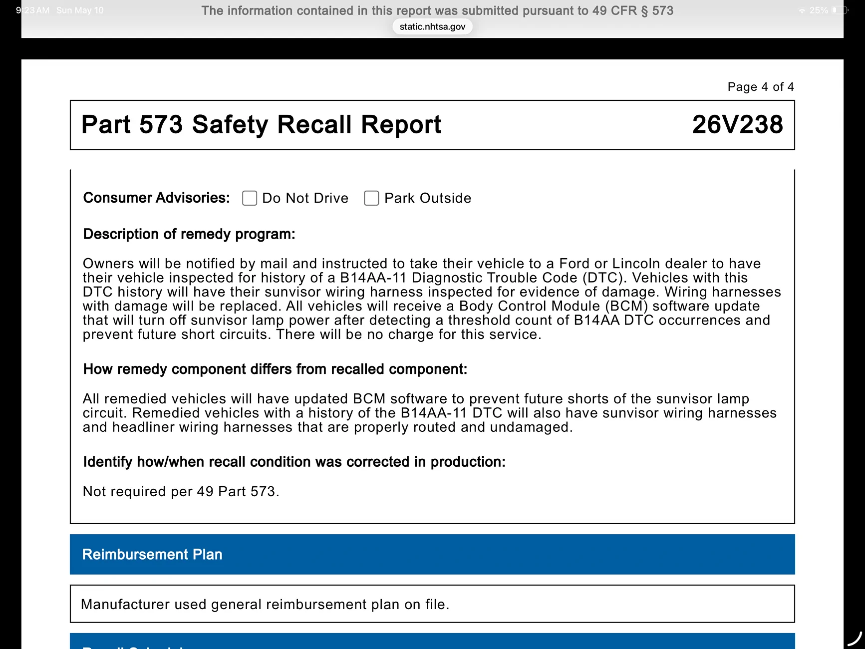 Ford Ranger Latest recall 2025 XLT. IMG_0164