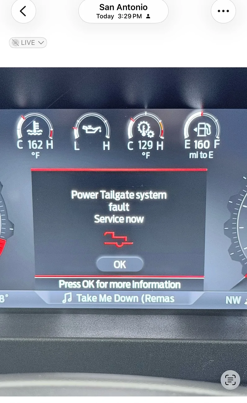 Ford Ranger Anybody else getting this alert on the dash: Power Tailgate System Fault. Service Now IMG_3445
