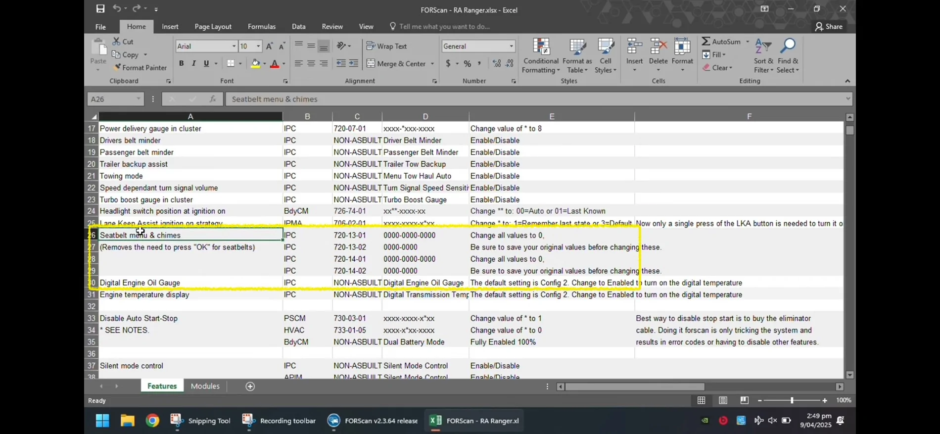 Ford Ranger FORScan NA Ranger 6th Gen (2024+) Crowdsourced Spreadsheet IMG_5909