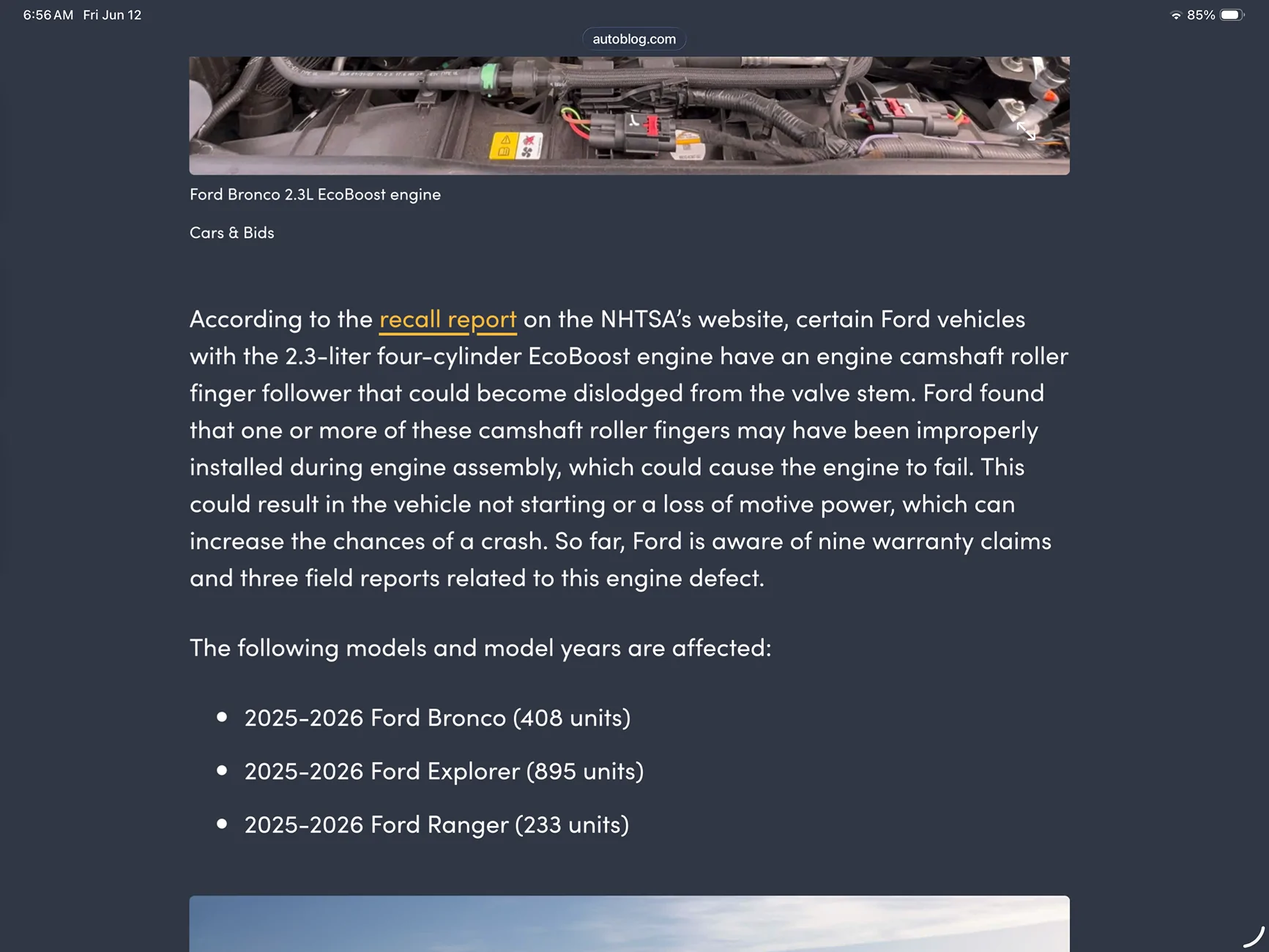 Ford Ranger Engine Camshaft Roller Finger Followers Recall IMG_0408