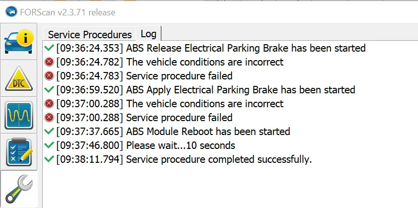 Ford Ranger Park brake fault: Service now (Electronic Parking Brake EPB) FORScan