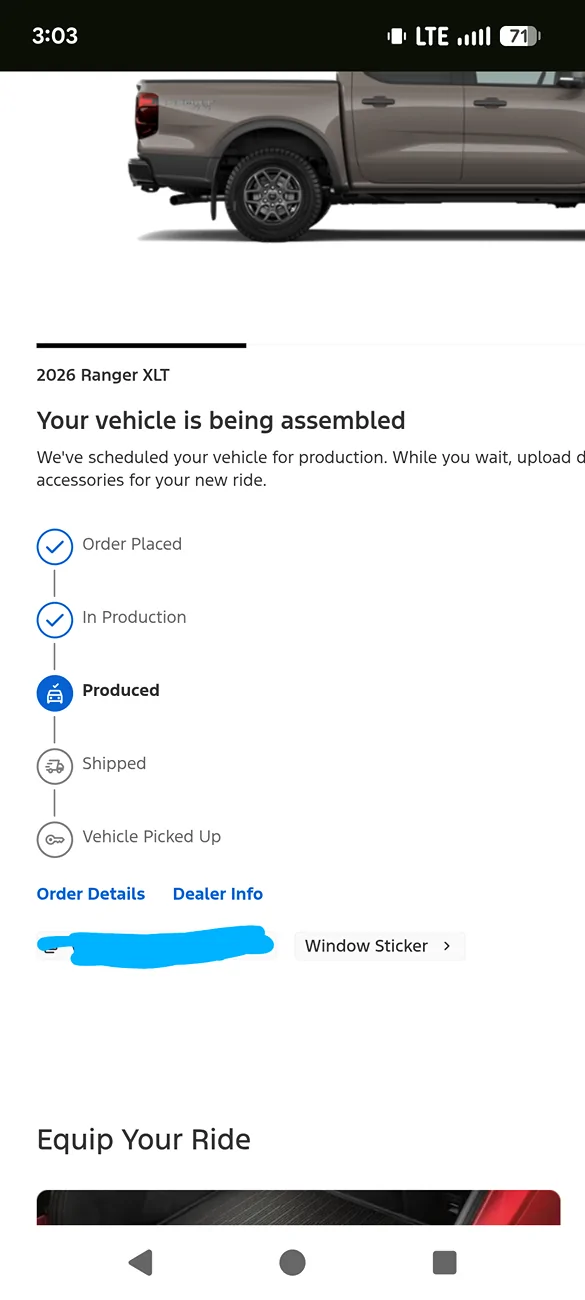 Ford Ranger Ford updated the order tracker, no more Built date? Screenshot_20260701-150344