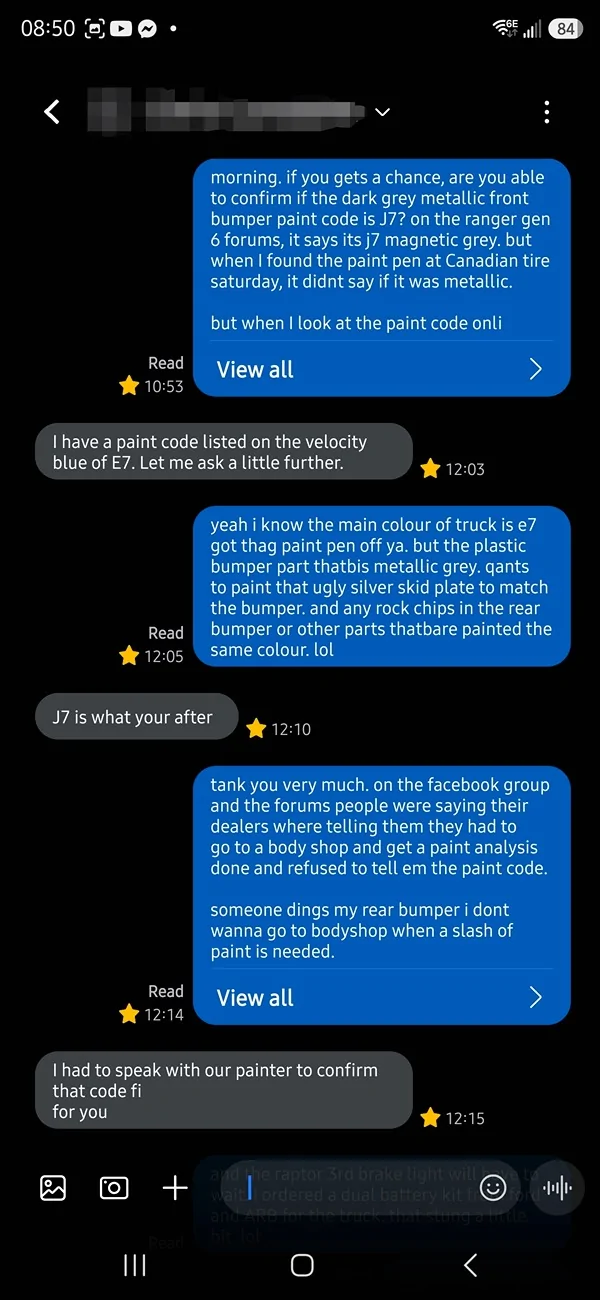 Ford Ranger Accent color paint codes Screenshot_20260710_085119_Messages