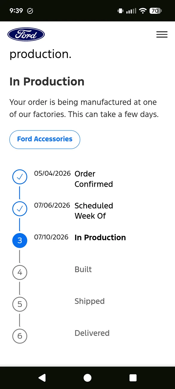 Ford Ranger Anybody else have an In Production / Blend Date over the last week? Screenshot_20260717-093940