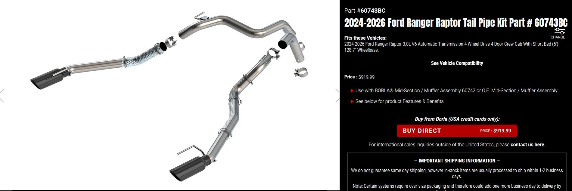 Ford Ranger Ranger Raptor Extreme Exhaust System by Borla - released by Ford Performance Parts 1785762101095-d7