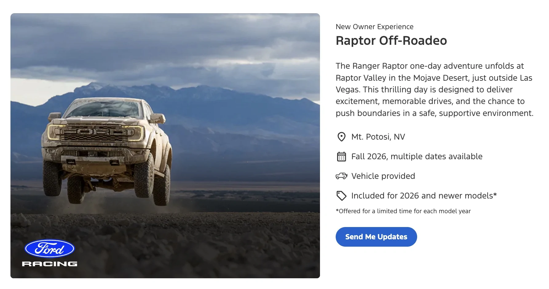 Ford Ranger Ranger Raptor Off-Roadeo new owner experience announced (Fall 2026 @ Mt. Potosi, NV) Screenshot 2026-08-07 at 8.29.31 AM