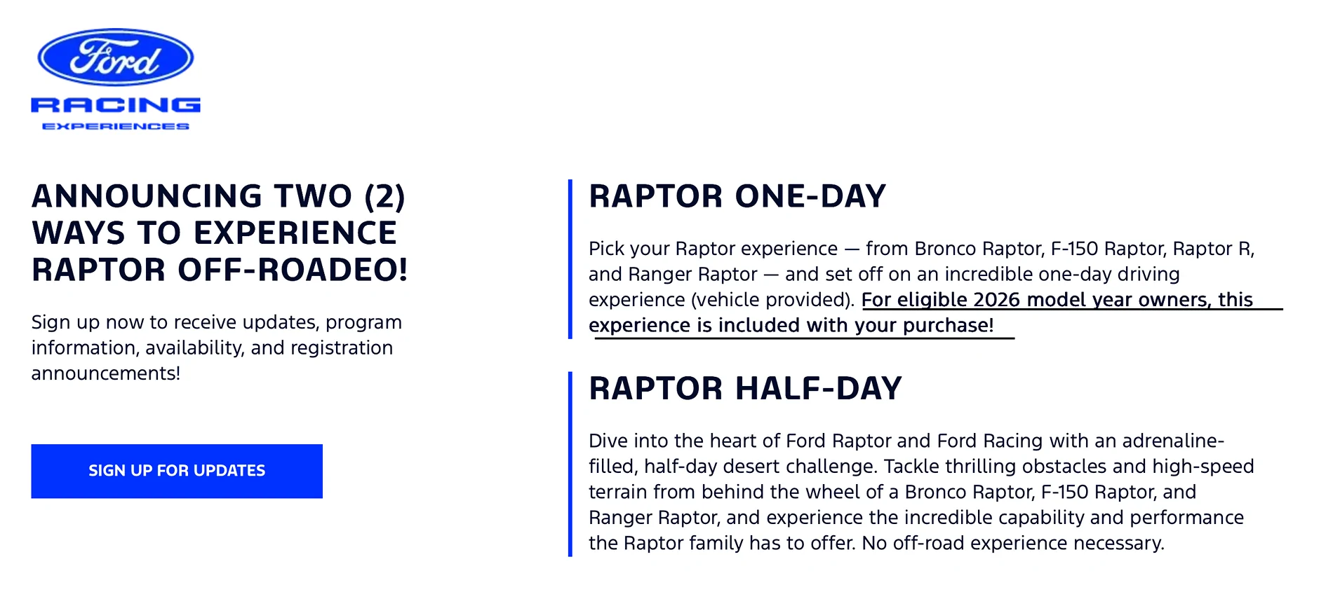 Ford Ranger Ranger Raptor Off-Roadeo new owner experience announced (Fall 2026 @ Mt. Potosi, NV) 1786466906734-9r