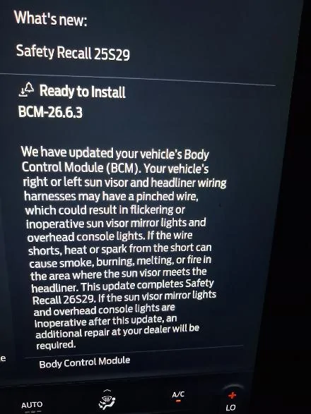 Ford Ranger Visor shorting out recall #26S29 Ranger updat