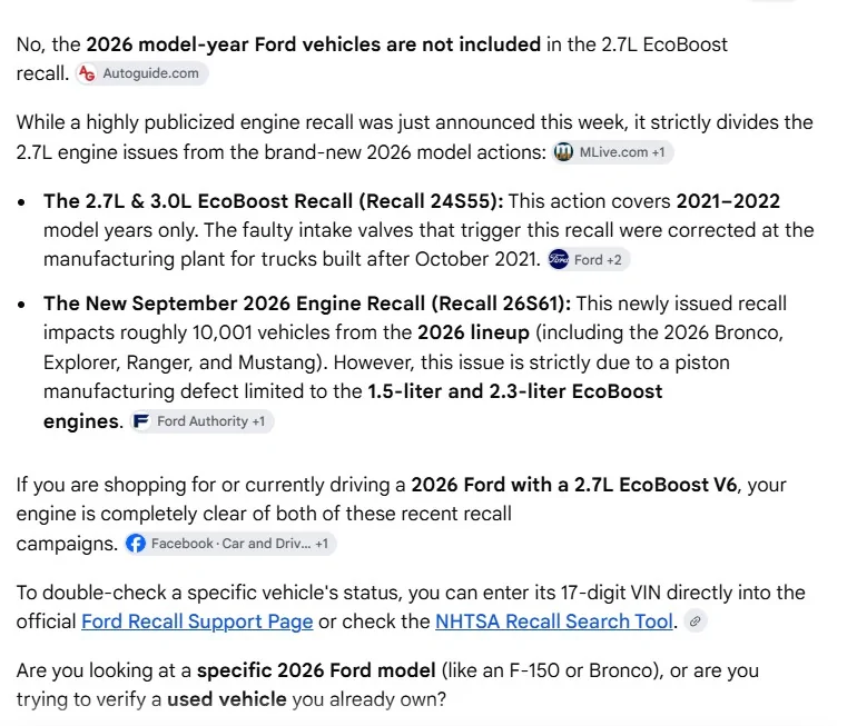 Ford Ranger Recall 26S61 / 26V548000 - Improperly manufactured engine pistons may fail and cause engine failure (Ranger 2.3L) recall sep 26 - 2