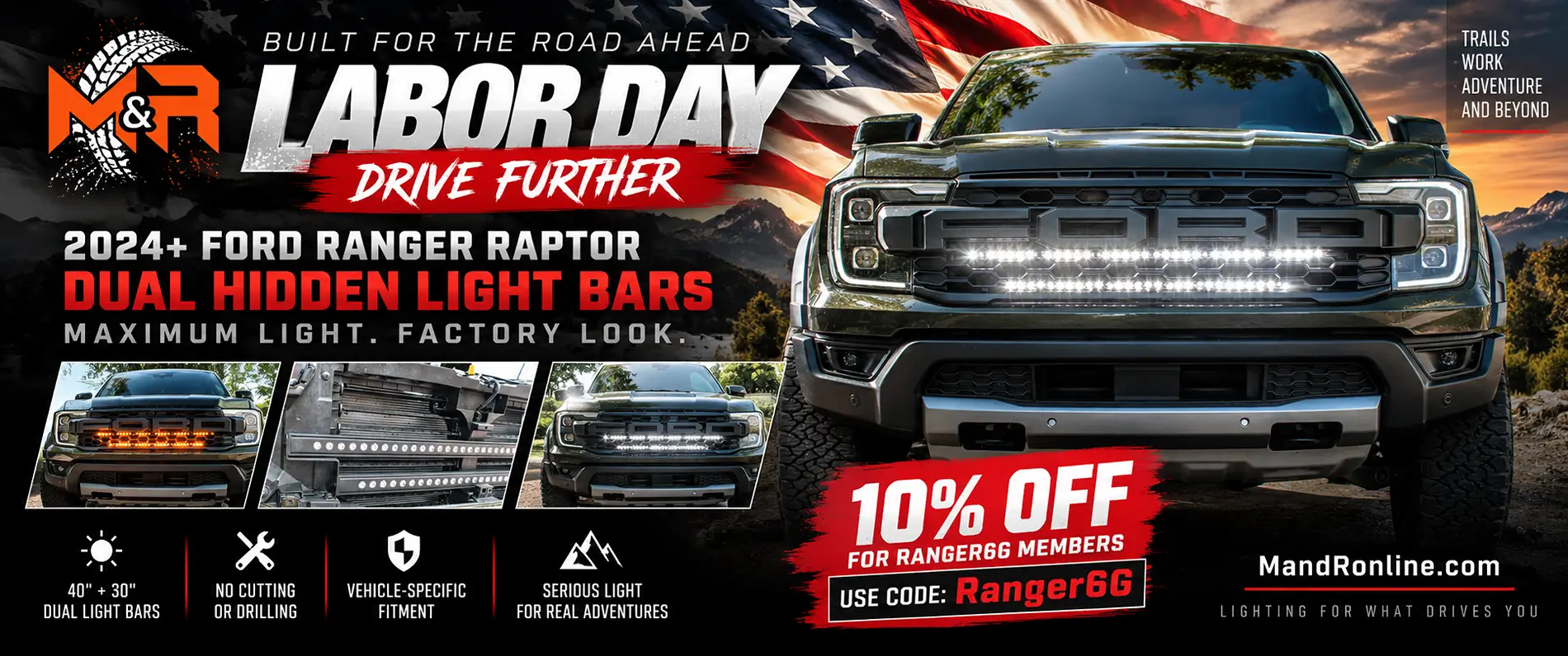 Ford Ranger Double Up the Light: Dual Hidden Bars for the Ranger Raptor Labor Day Ranger Raptor Lighting Campaign